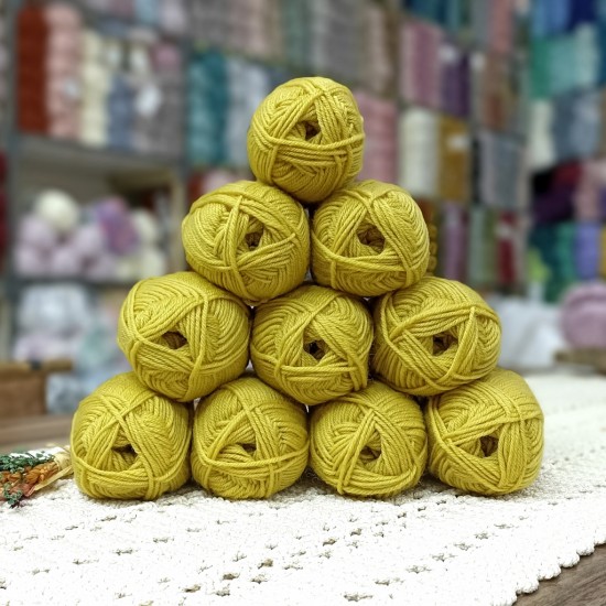 50 gr 10 Adet %100 Wool İhraç Fazlası El Örgü İpi -  Hardal Sarısı