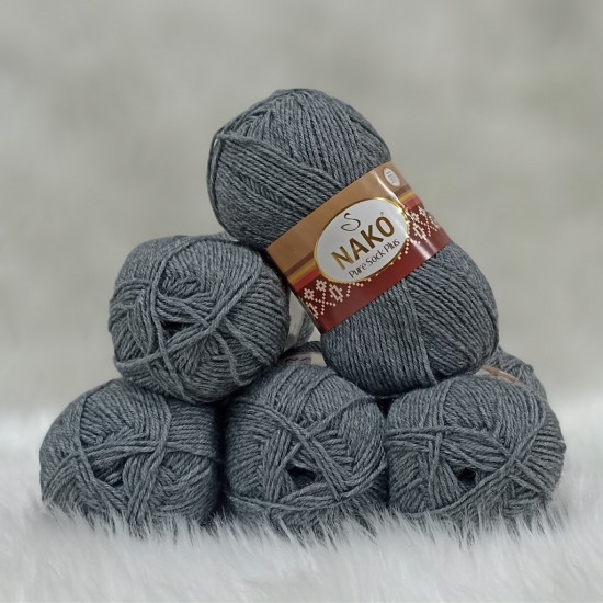 500 gr NAKO %75 Wool Pure Sock Plus El Örgü İpi - Gri Melanj