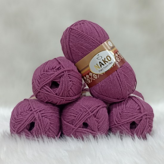 500 gr NAKO %75 Wool Pure Sock Plus El Örgü İpi - Açık Mürdüm