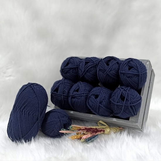 50 gr 10 Adet %100 Extra Fine Merino Wool İhraç Fazlası El Örgü İpi - Lacivert