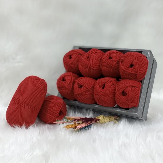 50 gr 10 Adet %100 Extra Fine Merino Wool İhraç Fazlası El Örgü İpi - Kırmızı