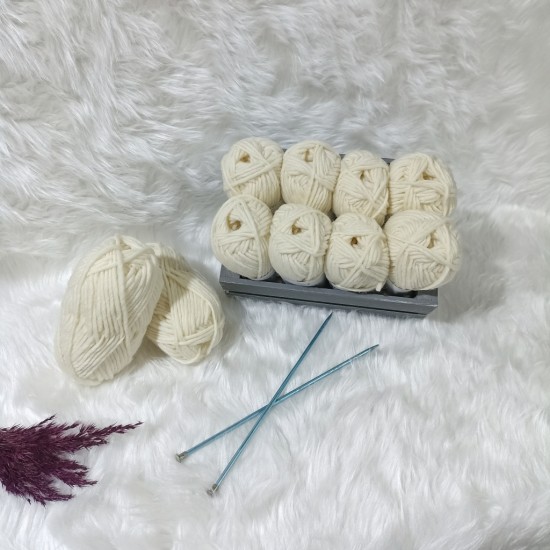 50 gr 10 Adet %100 Wool Kalın İhraç Fazlası El Örgü İpi - Krem